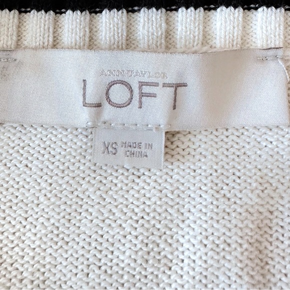 LOFT Cream Cotton Blend Crewneck Sweater with Embroidered Black Cat Silhouette - Picture 3 of 7